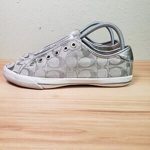 Coach Women's Size 8 Bev Slip On Sneakers Signature Gray Canvas Logo Print
